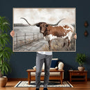 Vintage Texas Cow Wall Art Canvas Print, Rustic Longhorn