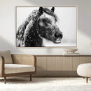 Winter Horse Canvas Print | Large 3-Panel Black White Equine