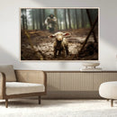 Jesus Running After a Lost Lamb Canvas Wall Art Print