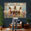 Cute Highland Cow Canvas Wall Art - Rustic Farmhouse Decor