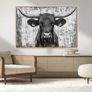 Abstract Longhorn Bull Wall Art Canvas Print - Rustic Texas