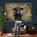 Texas Longhorn Bull Wall Art – Framed Rustic Cow Canvas