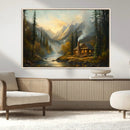 Wood Cabin Retreat Mountain at Sunset Wall Art Print - by MyGreatCanvas | Canvas Wall Art Prints | Photo Prints & Wall Decor