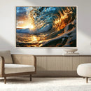 Ocean Wave at Sunset Canvas Wall Art – Vibrant Coastal Beach