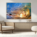 Ocean Wave at Sunset Canvas Wall Art – Vibrant Coastal Beach