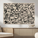 Abstract Love and Chaos Canvas Print, Black Symbols on Beige