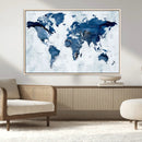 Modern Blue World Map Canvas Print – Framed Wall Art,
