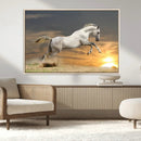 Large Wall Art Canvas Print – White Jumping Horse Sunset