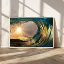 Golden Wave Sunset Canvas Print – Large Coastal Wall Art for