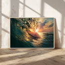 Ocean Wave Sunset Canvas Wall Art – Triptych Seascape Print