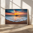 Sunset Beach Canvas Wall Art – Colorful Ocean Waves Triptych