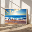Tropical Beach Sunset Canvas Art, Ocean Waves and Sandy