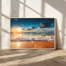 Golden Sunset Beach Triptych Canvas Art, Giclee Coastal Wall