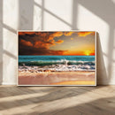 Golden Sunset Beach Canvas Wall Art – Triptych Seascape