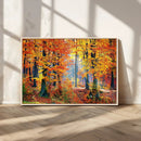 Autumn Red Forest Triptych Canvas Wall Art Print, Forest