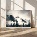 Forest Mountain Print - Black and White Canvas Wall Art with