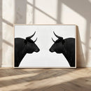 Spanish Bull Art - Framed Black and White Bull Canvas Print