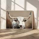 White Longhorn Bull Wall Art Canvas Print – Framed and Ready