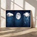 Dark Blue Cloud Art, 3 Piece Indigo Blue Wall Art, Aesthetic