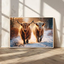 Scottish Highland Cow Horn Farm Wall Art Canvas Print