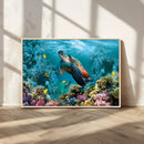 Sea Turtle and Coral Reef Triptych Wall Art – Vibrant