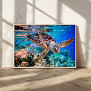 Underwater Coral Reef Sea Turtle Wall Art Canvas Print,