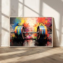 Weightlifting Barbell Art Triptych, Bold Abstract Fitness