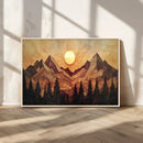 Wood Style Abstract Mountain Sunset Canvas Wall Art Print -