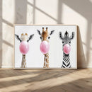 Bubblegum Animals Canvas Wall Art - Playful Giraffe and