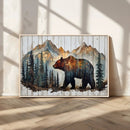 Rustic Grizzly 399 Bear and Mountain Wood Canvas Wall Art -
