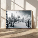 Snowy Pines Wall Art Canvas Print – Framed Ski Lift Winter
