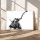 Longhorn Wall Art Canvas Print – Framed Monochrome Ranch Cow