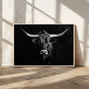 Texas Longhorn Wall Art Canvas Print – Framed Monochrome
