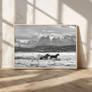 Wild Horses Wall Art – Framed Black White Mountain Canvas by MyGreatCanvas | Canvas Wall Art Prints | Photo Prints & Wall Decor