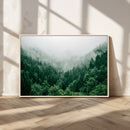 Misty Green Forest Canvas Print – Framed Serene Foggy Pine
