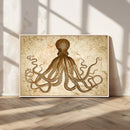 Sepia Octopus Wall Art Abstract Animal Canvas Print