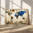 World Map Canvas Print – Vintage Blue and Gold World Map