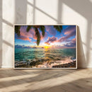Framed Tropical Sunset Art Canvas Print