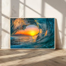 Ocean Wave Sunset Wall Art | Large Coastal Wave Canvas Print