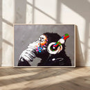Dj Monkey Listening to Music Wall Art Print | Banksy Monkey by MyGreatCanvas | Canvas Wall Art Prints | Photo Prints & Wall Decor