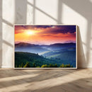 Sunset over Mountain Canvas Print, Forest Canvas Wall Art –