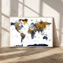 Modern Abstract World Map Canvas Wall Art – Framed Blue and