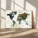Vintage World Map Wall Art Canvas Print, Framed Rustic Earth