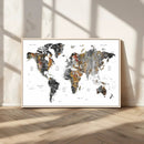 Modern Metallic World Map Canvas Wall Art – Framed