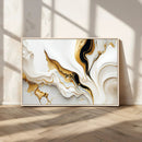Gold Waves on Pure White Canvas – Gold Abstract Art for