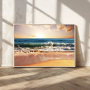 Sunset Beach Wall Art - 3-Panel Framed Canvas Print, Ready