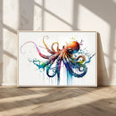 Watercolor Vibrant Octopus Wall Art Canvas Print | Abstract