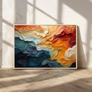 Blue Orange Abstract Wave Wall Art Canvas Print, Framed Blue