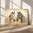Chines Ink Style Grunge Horses Wall Art Canvas Print