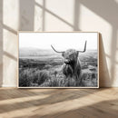 Scottish Highland Cow Wall Art | Black and White Canvas